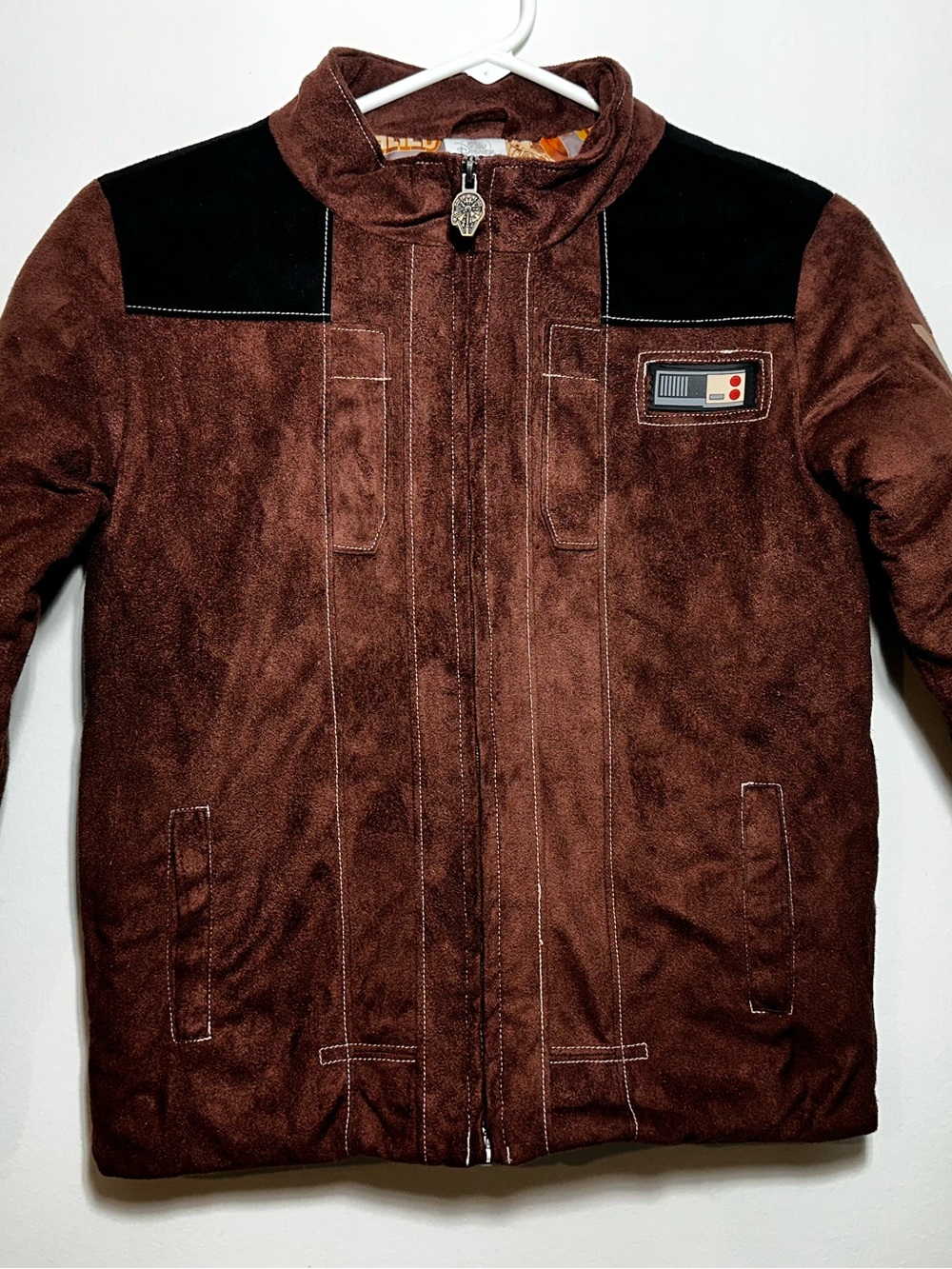 Disney Store Star Wars Jacket Kids Size 9/10 Brown Faux Suede Coat - Picture 3 of 10